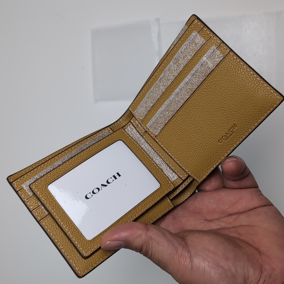 Coach 74991 Men's Compact ID Calf Bifold Wallet Gunmetal/Flax - Picture 9 of 12